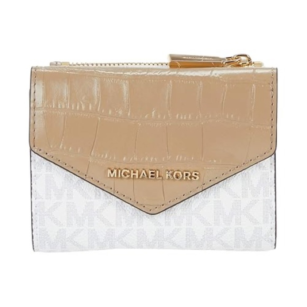 Michael Kors Pink and White Jet Set Truffle Leather Wallet